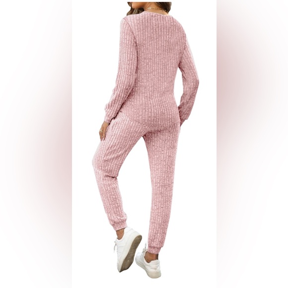 Cozy Ribbed Knit Lounge Set- Pink - Picture 4 of 5